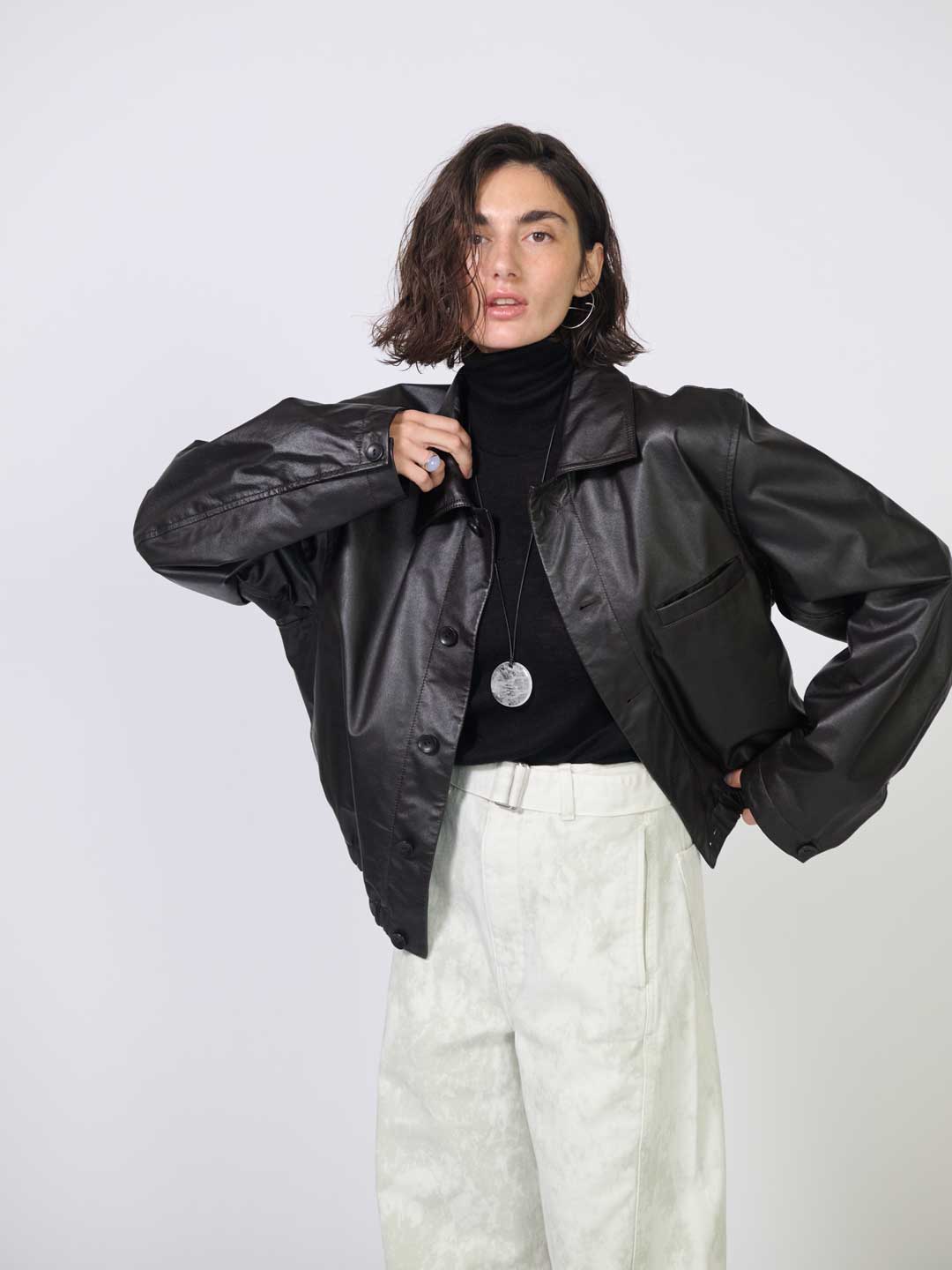 メメマロン LE MAIRE(ルメール) | ソフトレザー ブルゾン - ブラックチェリー