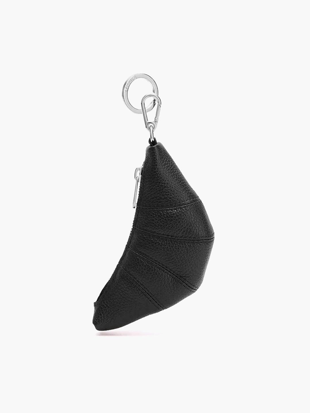 Mini Croissant Keyring Grained Leather- Black