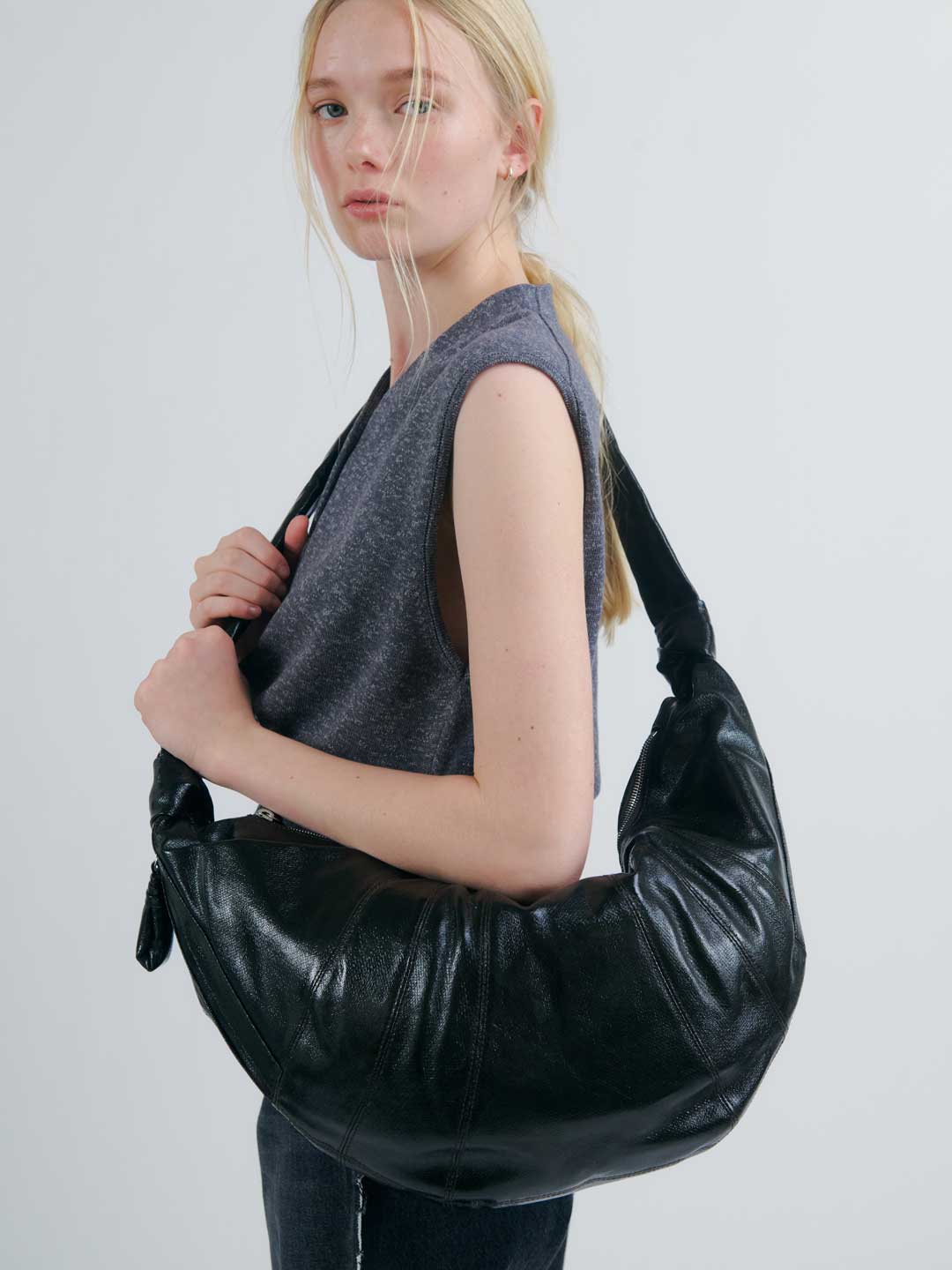 Large Croissant Cotton Bag - Truffle Black