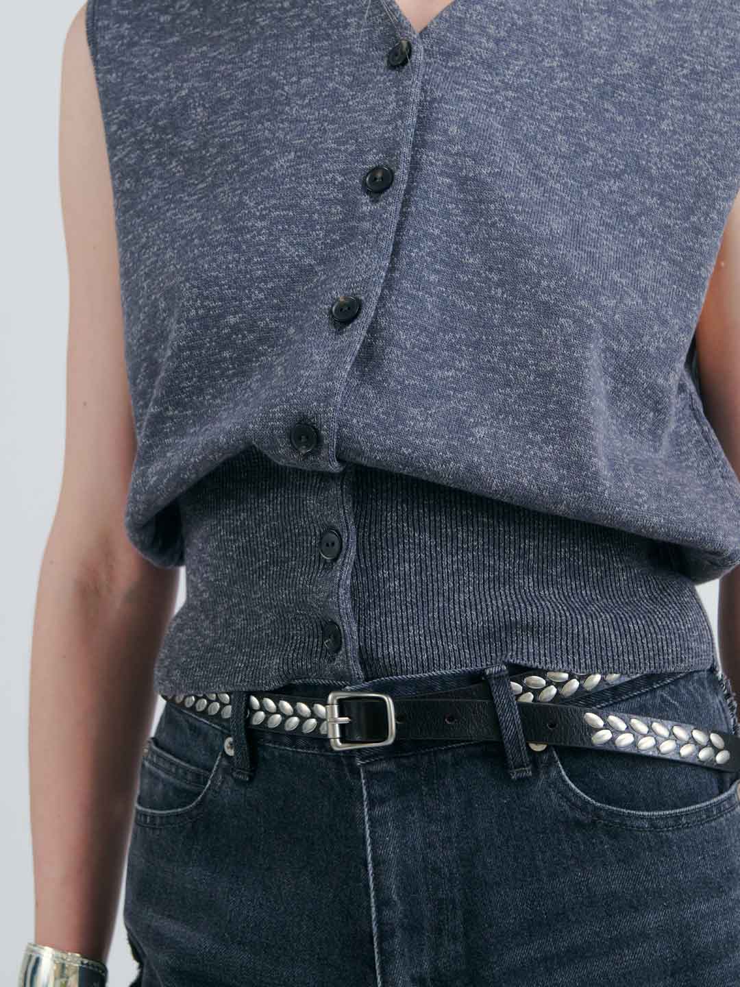 Almond Stud Belt 20 - Dark Brown