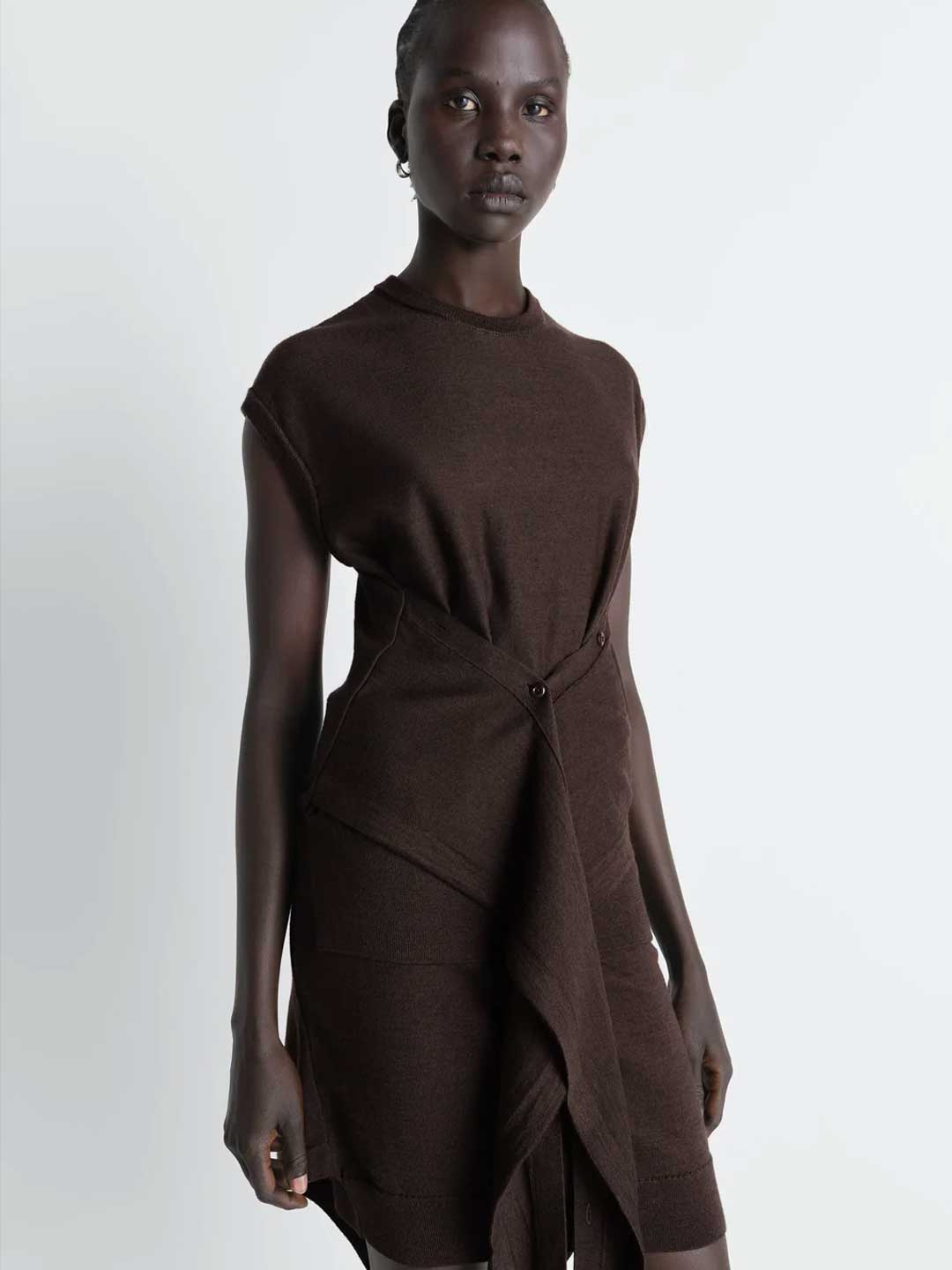 Sleeveless Buttoned Top - Dark Brown