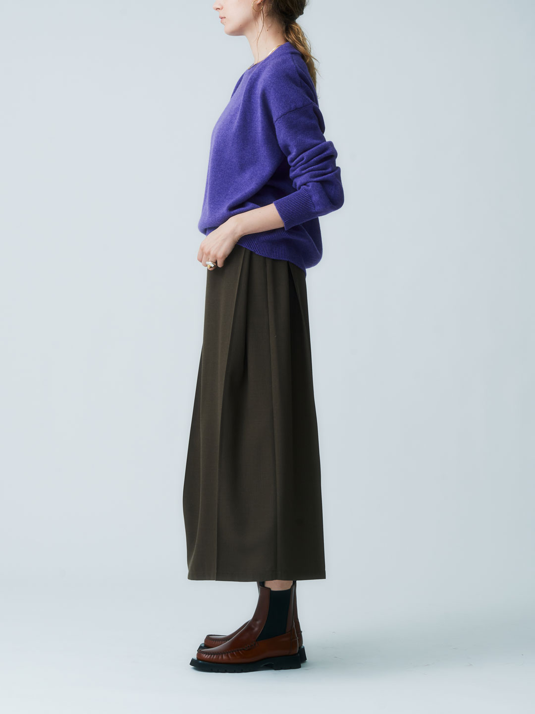 Pleated Long Skirt - Brown
