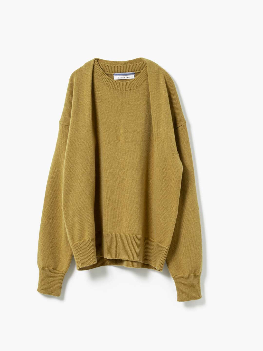 Oversized Cashmere Sweater With Draped Collar - Mustard