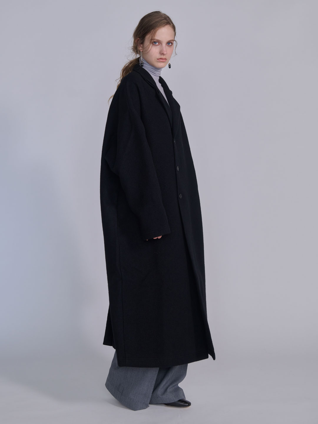 CristaSeya(クリスタセヤ) | ウールロングコート - ブラック