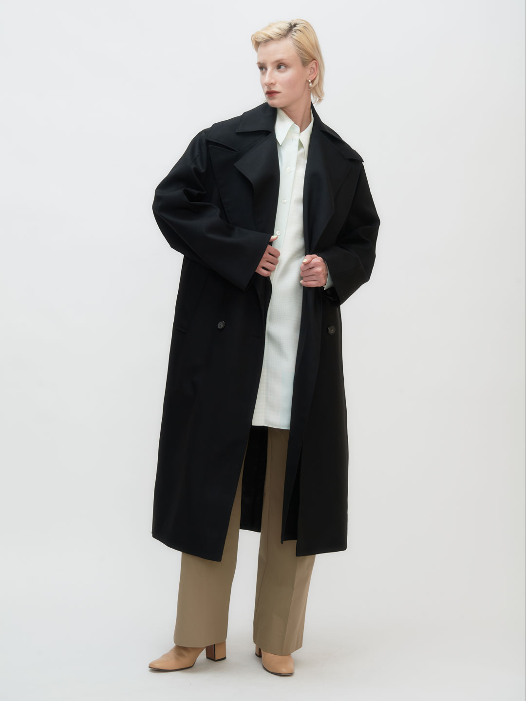 Wool Tailoring Scarf Coat - Black
