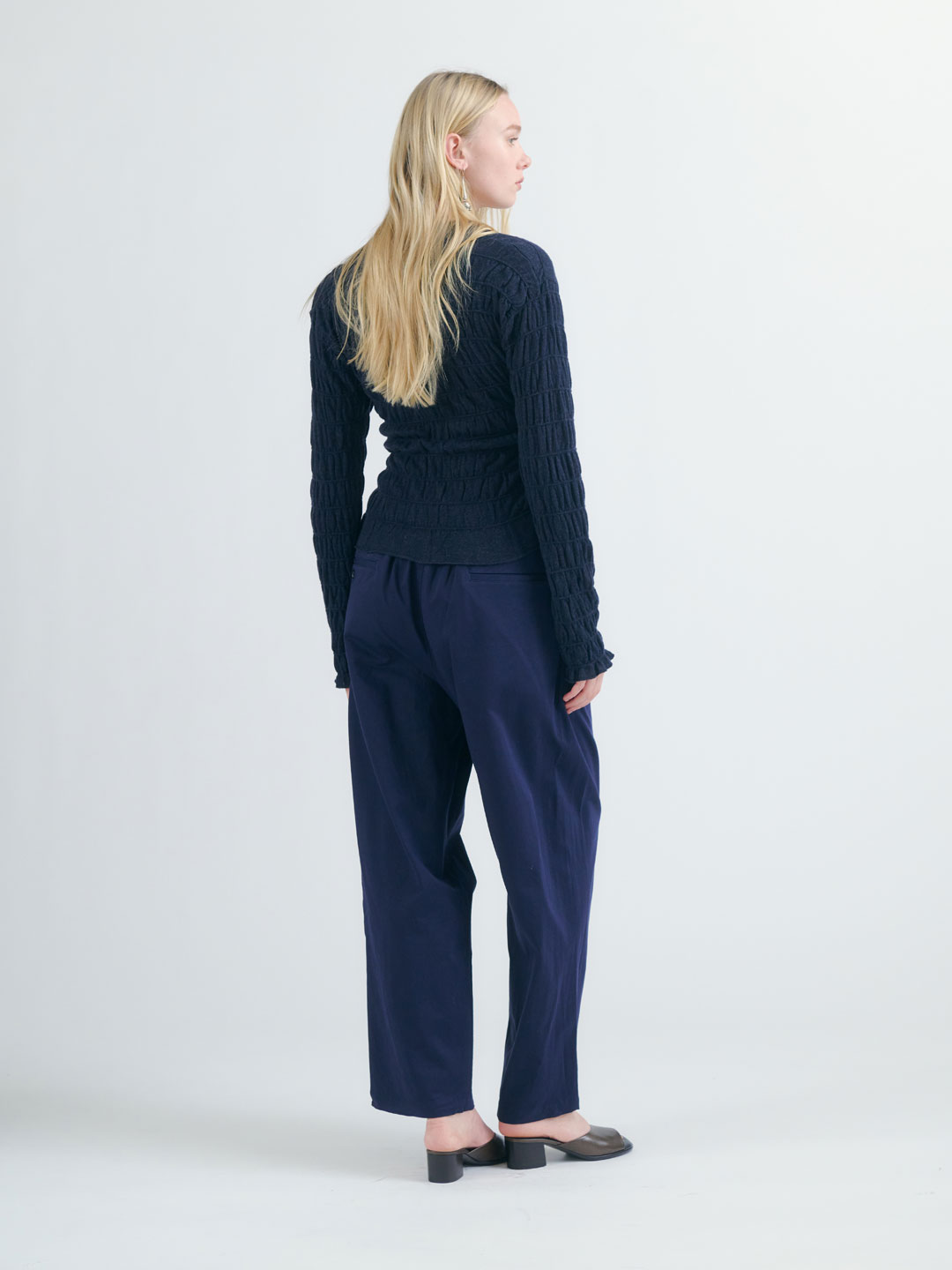 Double Pleated Wide Easy Pants - Navy