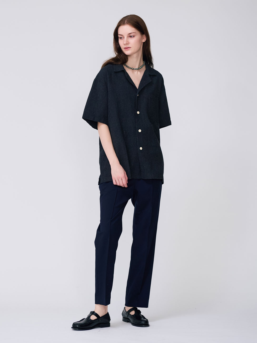 Handspun Hemp Open Collar Shirts - Black