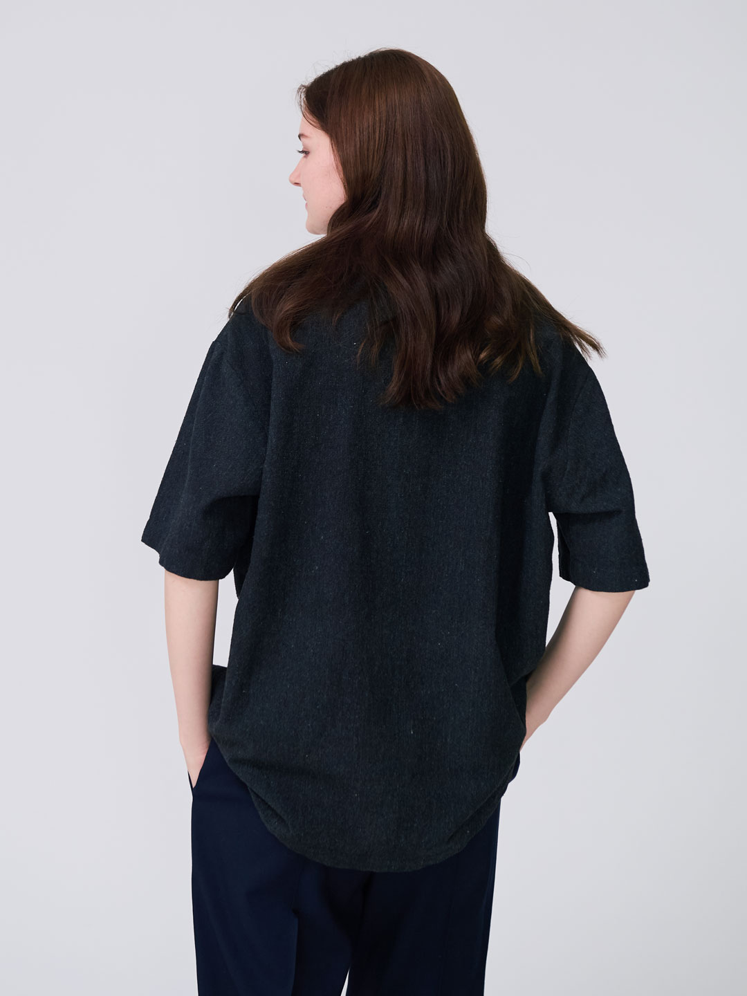 Handspun Hemp Open Collar Shirts - Black