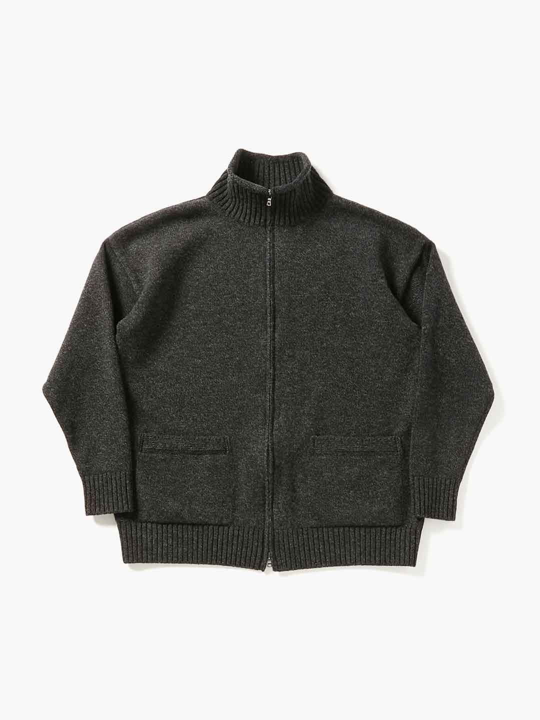 5G LAMS WOOL ZIP UP KNIT - Black
