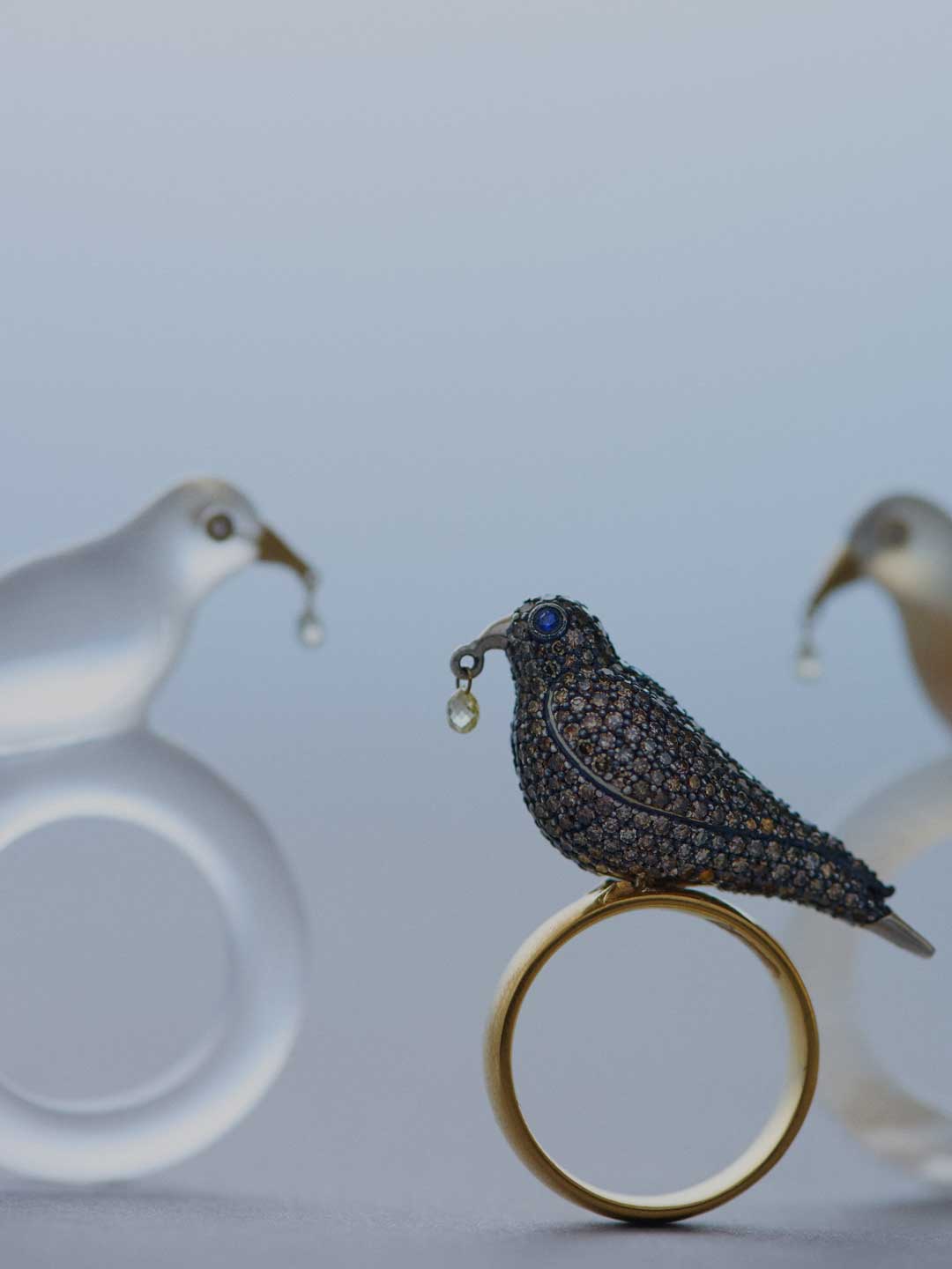 水精 K18 Rock Crystal Alouette Ring 【su001】 - Yellow Gold