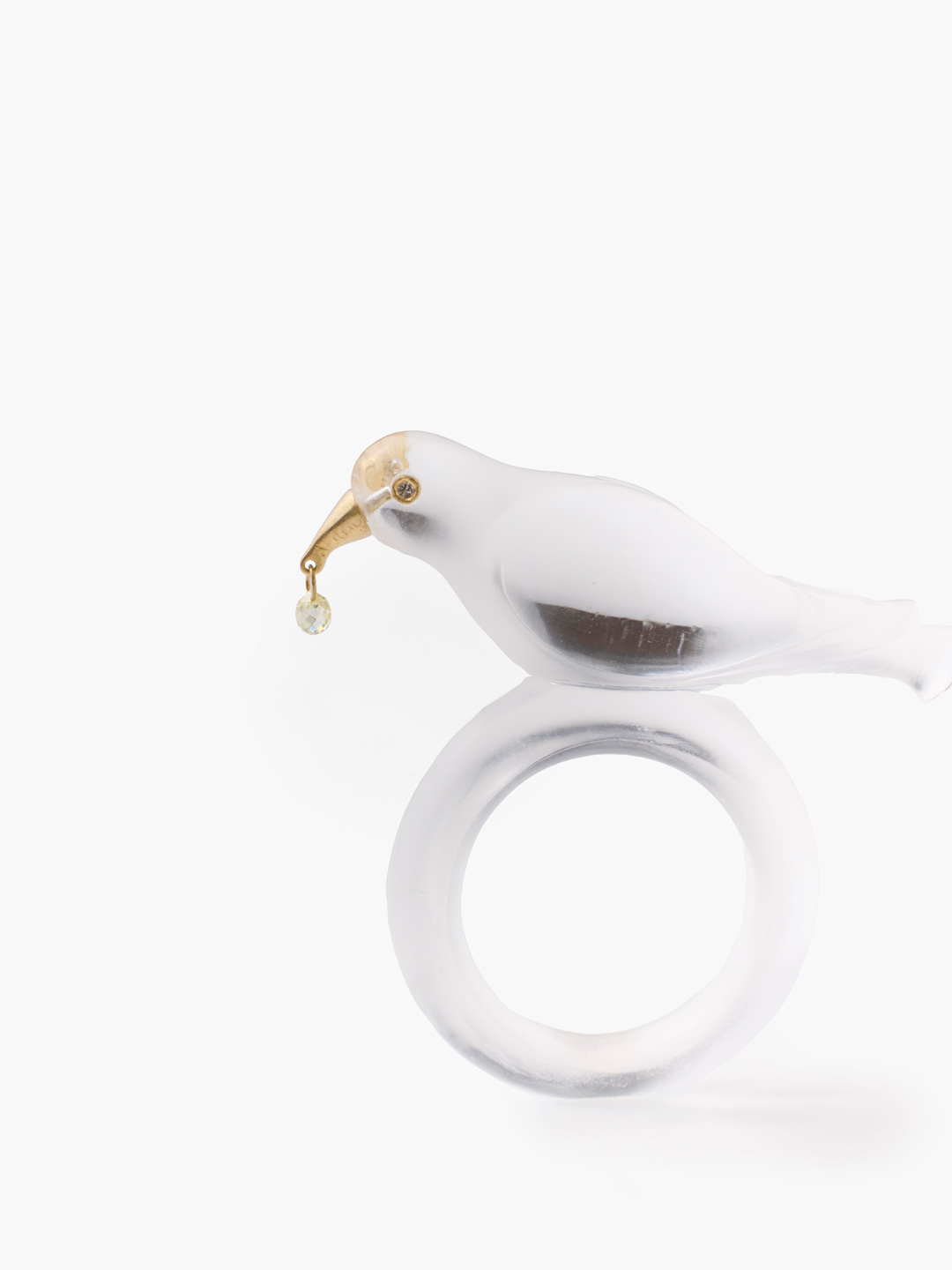 水精 K18 Rock Crystal Alouette Ring 【su001】 - Yellow Gold