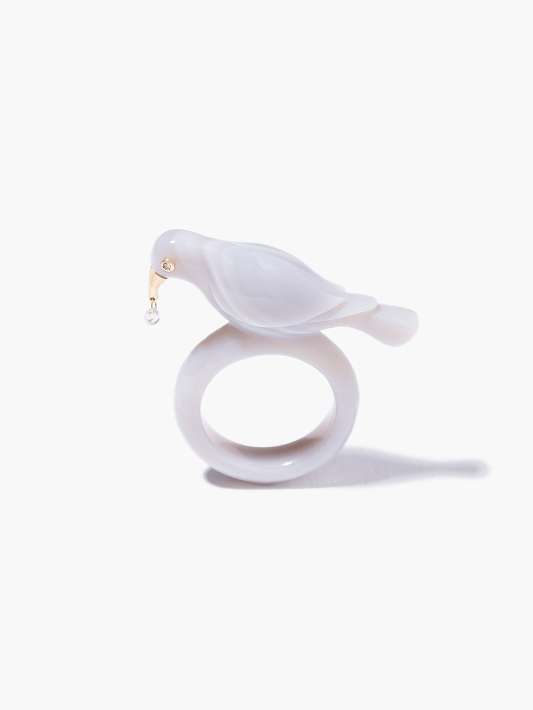 水精 K18 Grey Agate Alouette Ring 【su001-agate】 - Yellow Gold