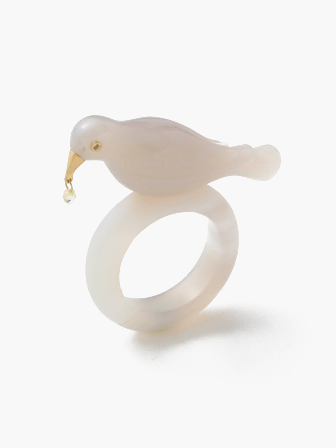 水精 K18 Grey Agate Alouette Ring 【su001-agate】 - Yellow Gold