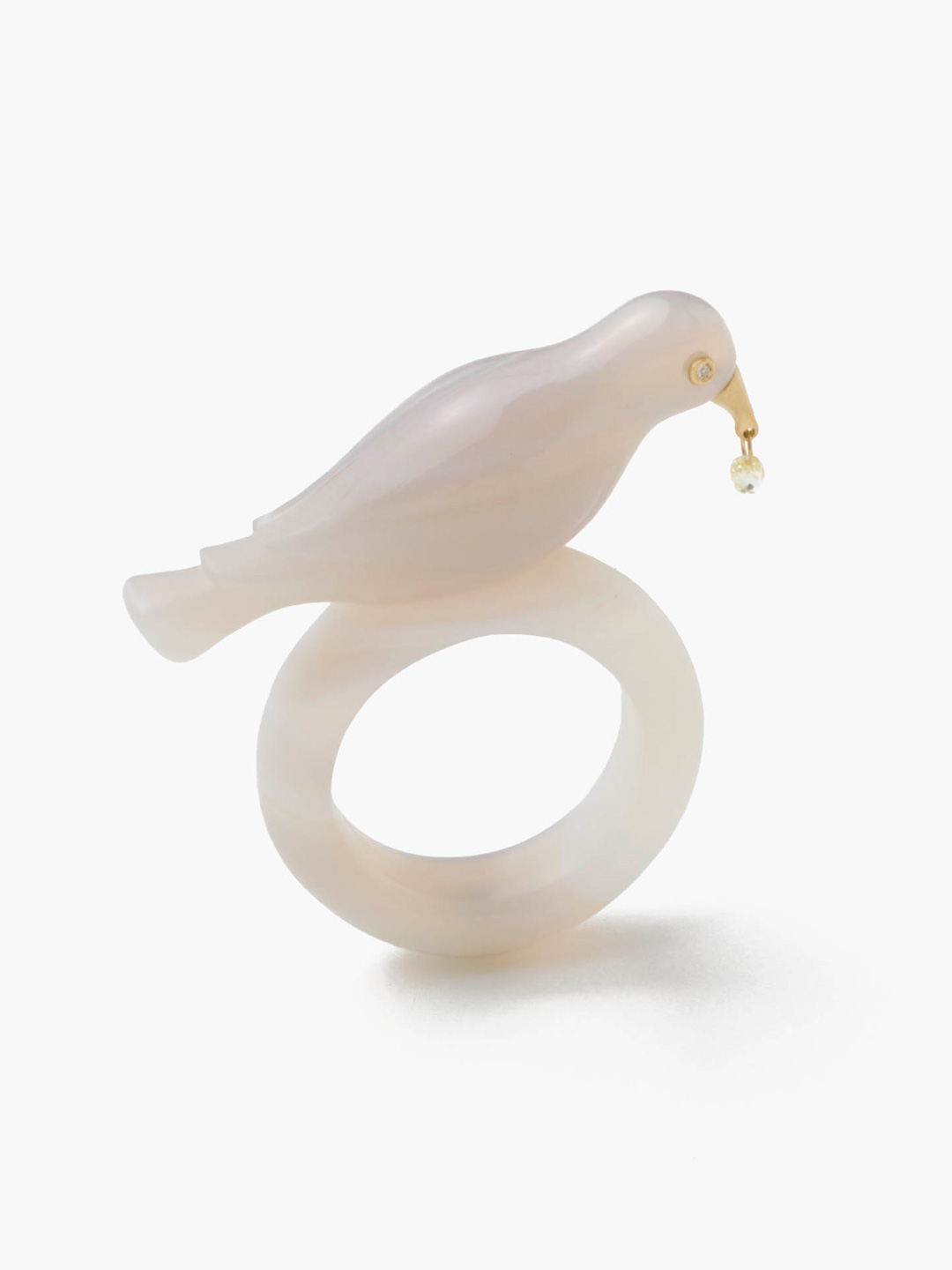 水精 K18 Grey Agate Alouette Ring 【su001-agate】 - Yellow Gold