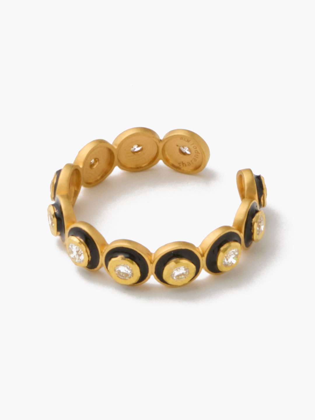 白露 K18 Diamond With Enamel Eternity Cuff Ring 【gm002】 - Yellow Gold