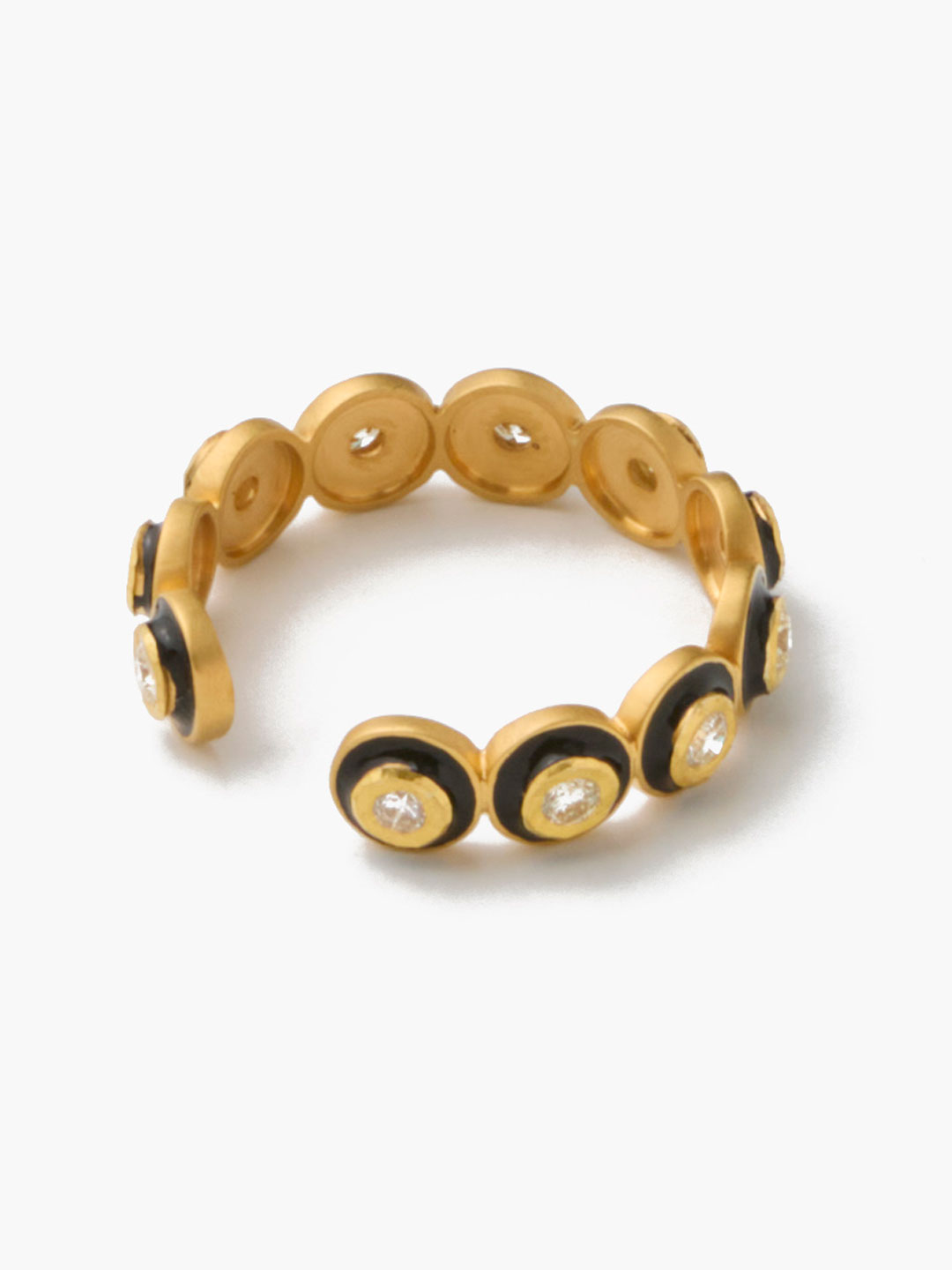 白露 K18 Diamond With Enamel Eternity Cuff Ring 【gm002】 - Yellow Gold