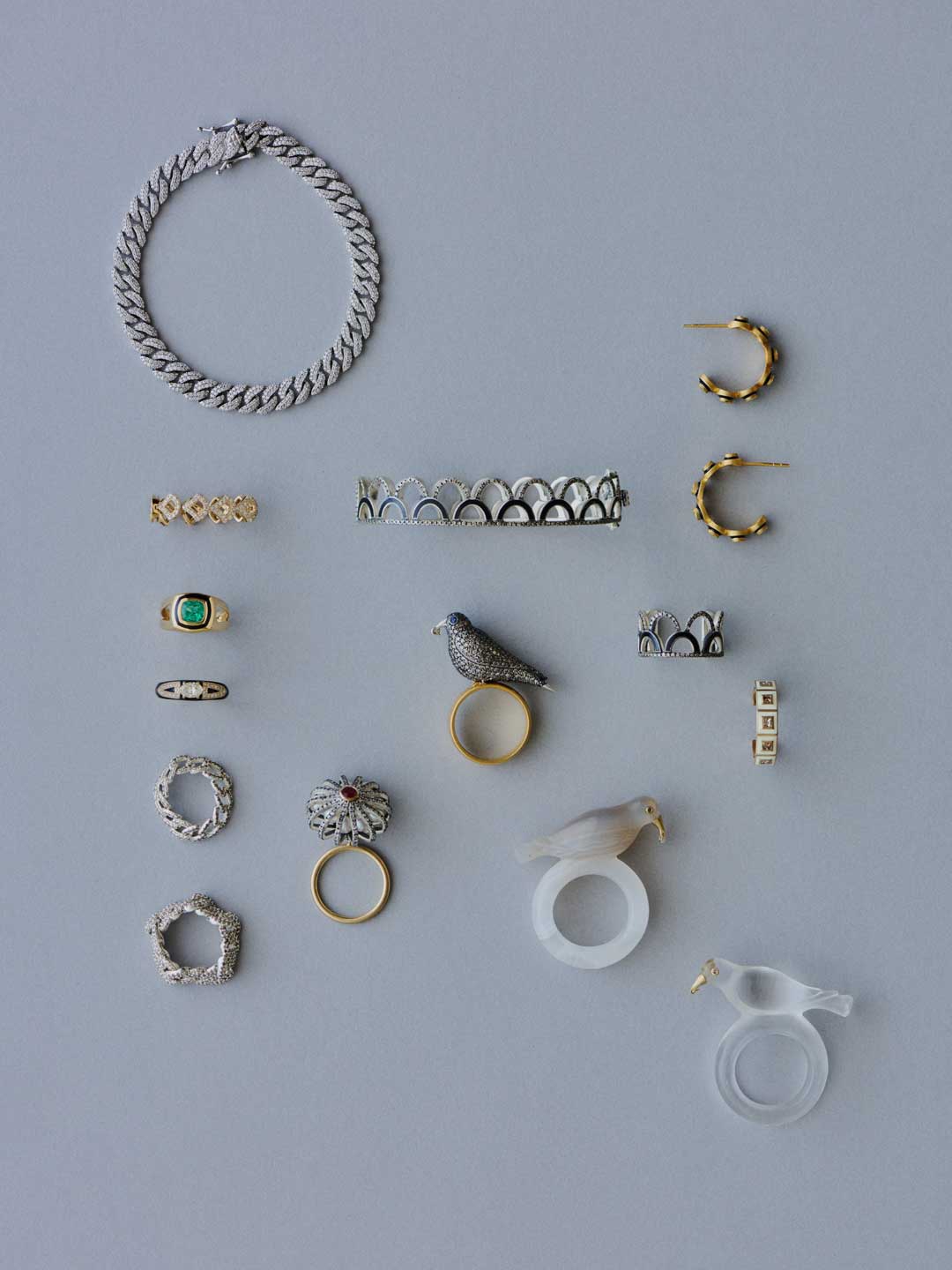 白露 K18 Diamond With Enamel Studs 【gm001】 - Yellow Gold