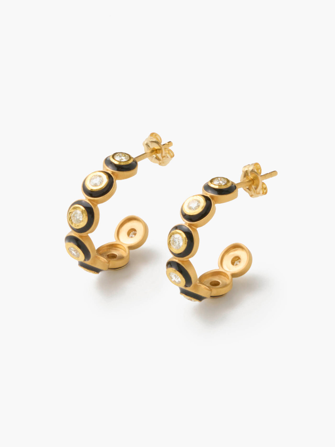 白露 K18 Diamond With Enamel Hoops 【gm001】 - Yellow Gold