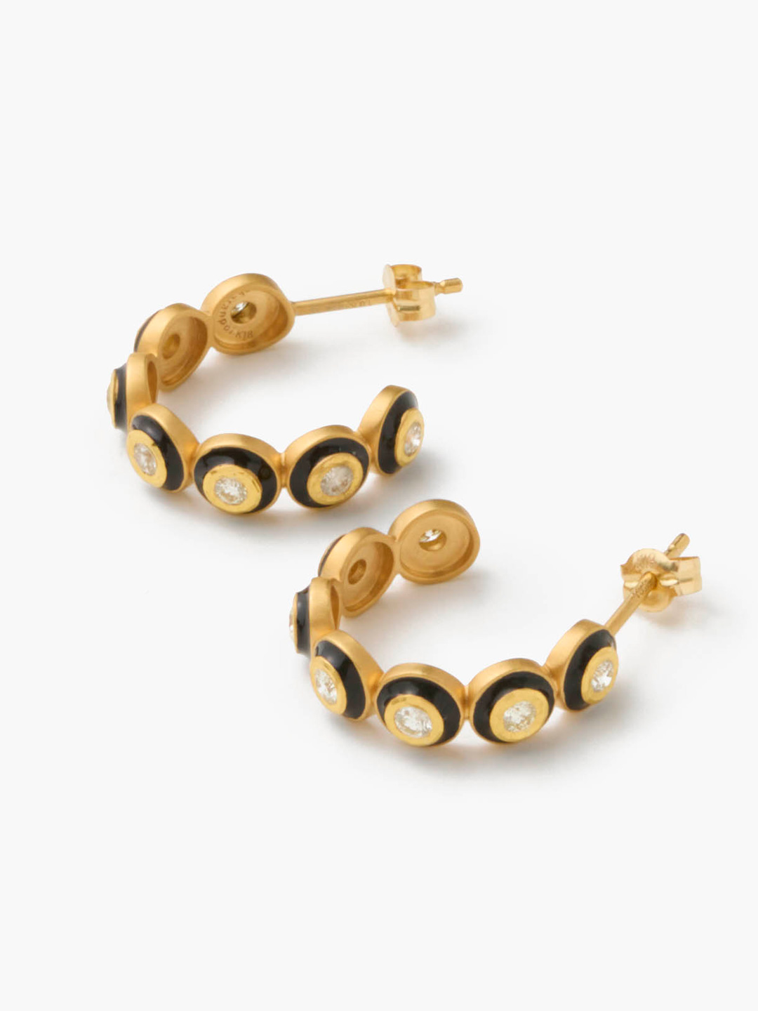 白露 K18 Diamond With Enamel Hoops 【gm001】 - Yellow Gold