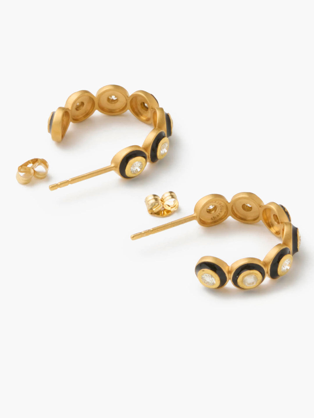 白露 K18 Diamond With Enamel Hoops 【gm001】 - Yellow Gold
