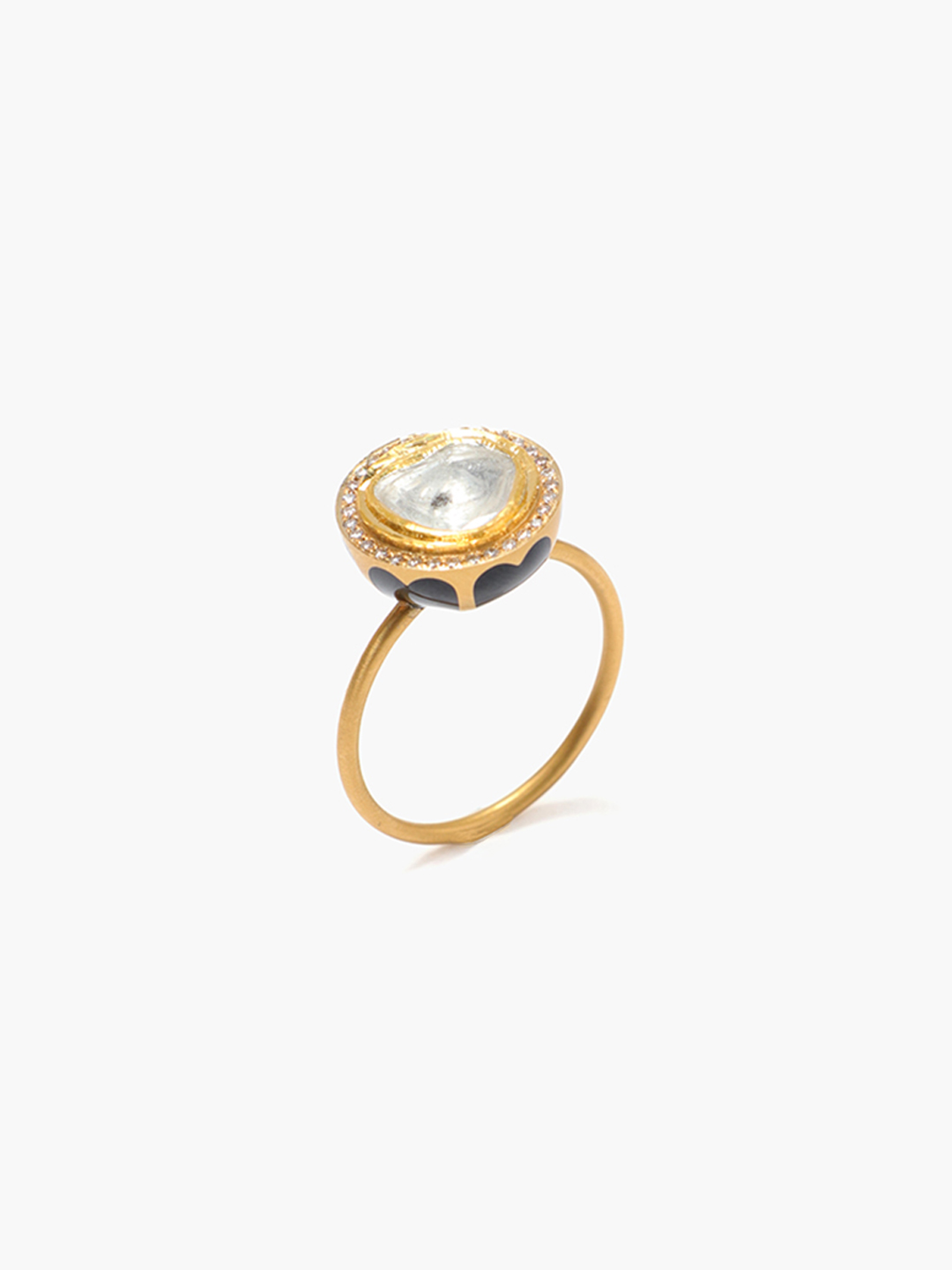 たまつゆ K18 Polki Diamond With Pave Ring - Yellow Gold