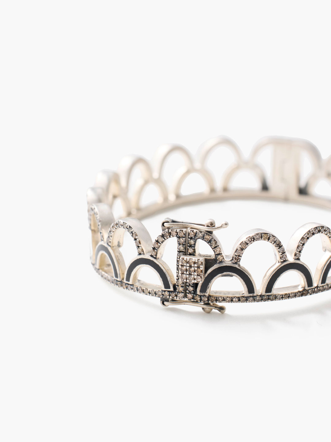 蓮の扇 Silver925 Pave Diamonds With Enamel Cuff 【lf003】 - Silver