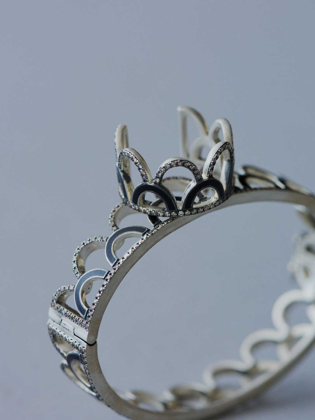 蓮の扇 Silver925 Pave Diamonds With Enamel Ring 【lf004】 - Silver