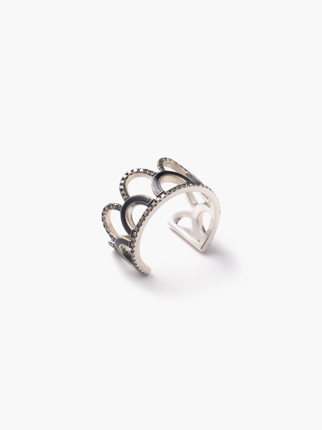 蓮の扇 Silver925 Pave Diamonds With Enamel Ring - Silver