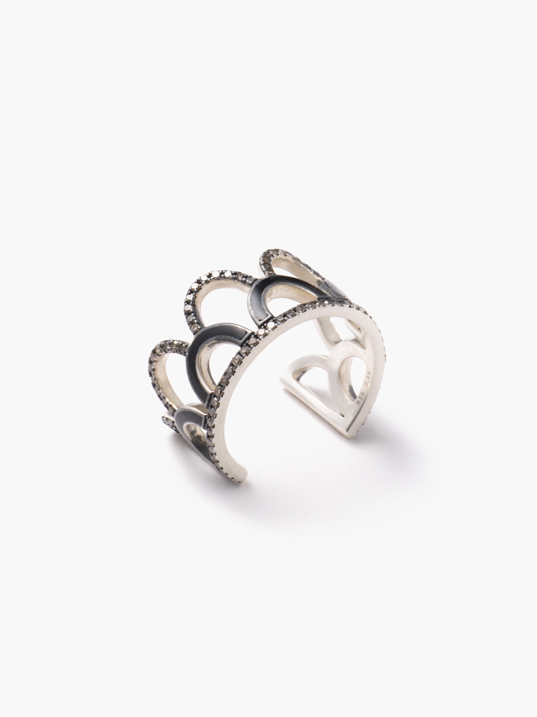 蓮の扇 Silver925 Pave Diamonds With Enamel Ring 【lf004】 - Silver