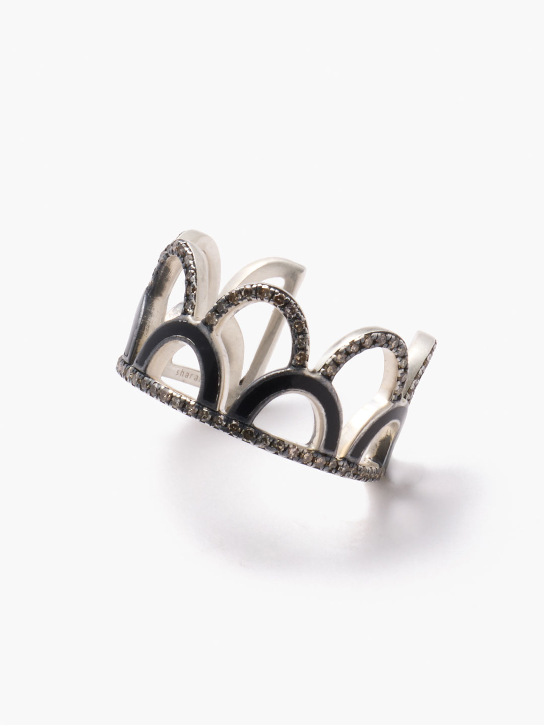 蓮の扇 Silver925 Pave Diamonds With Enamel Ring 【lf004】 - Silver