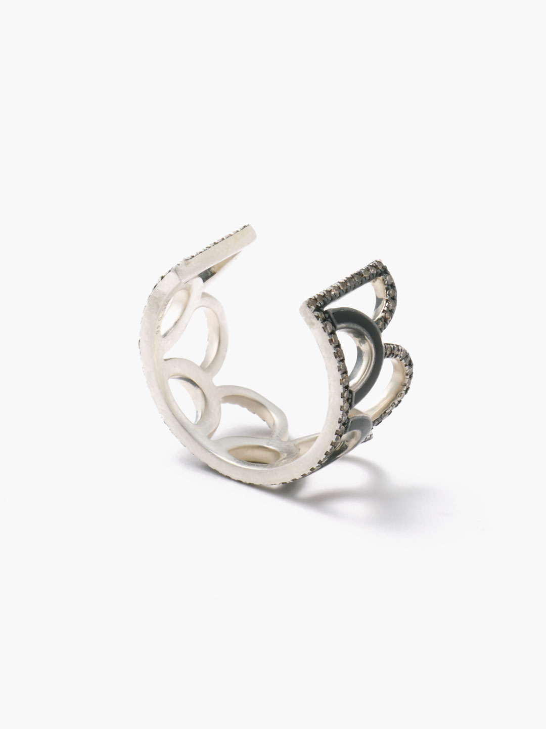 蓮の扇 Silver925 Pave Diamonds With Enamel Ring 【lf004】 - Silver