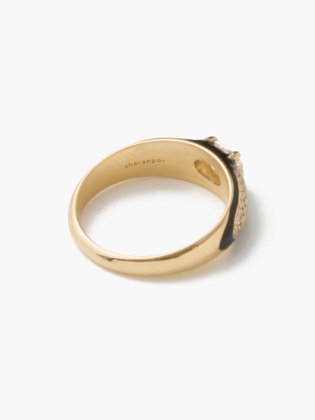 白露 K18 Oval Diamond And Pave With Enamel Pinky Ring 【gm023】 - Yellow Gold