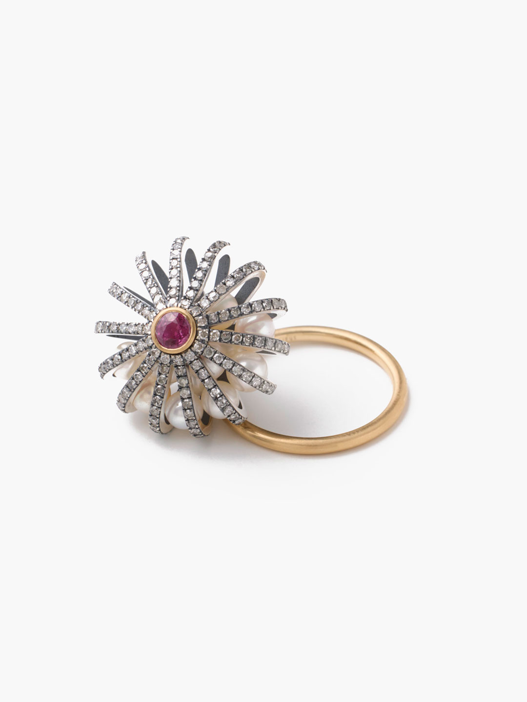 花提灯K18YG × Silver925 Pave Diamonds Lantern Ring 【lf011】 - Multi