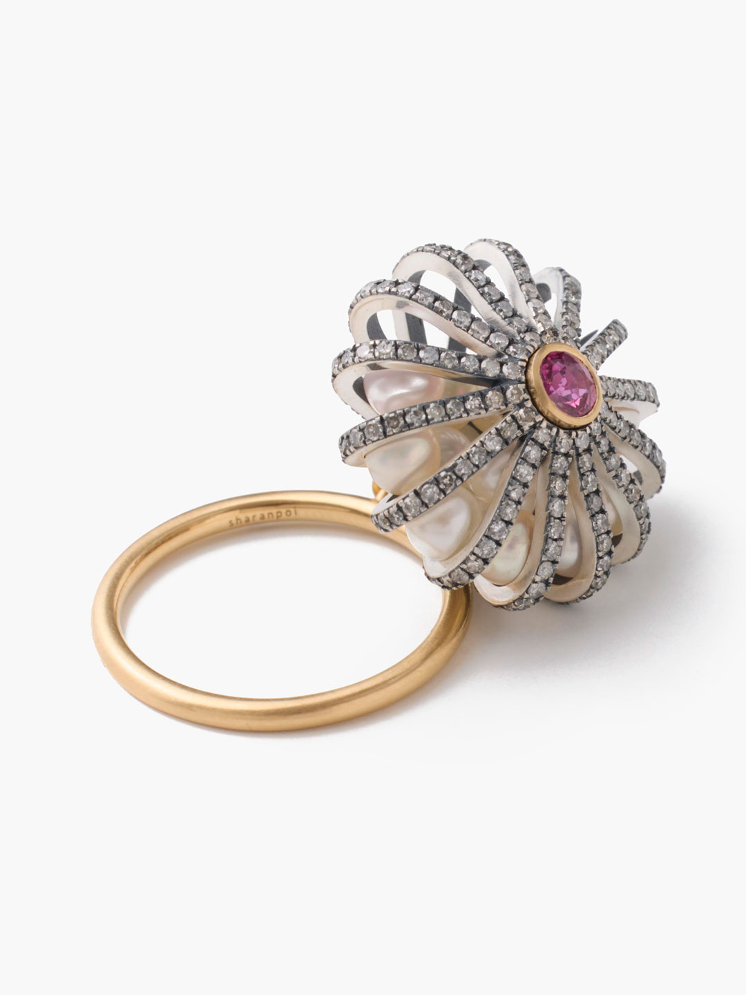 花提灯K18YG × Silver925 Pave Diamonds Lantern Ring 【lf011】 - Multi