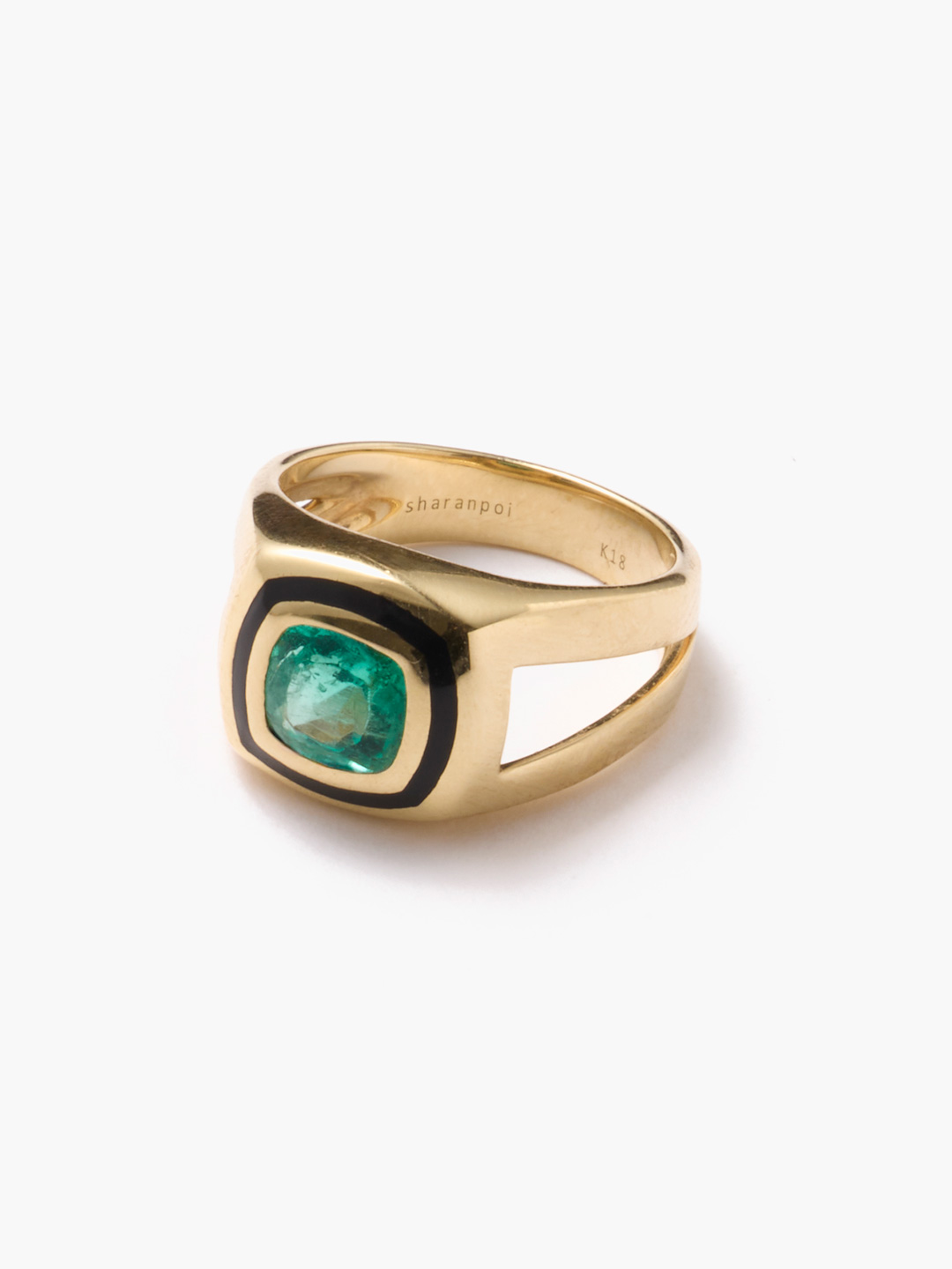 わかばえ K18 Emerald With Enamel Ring 【gm017】 - Yellow Gold