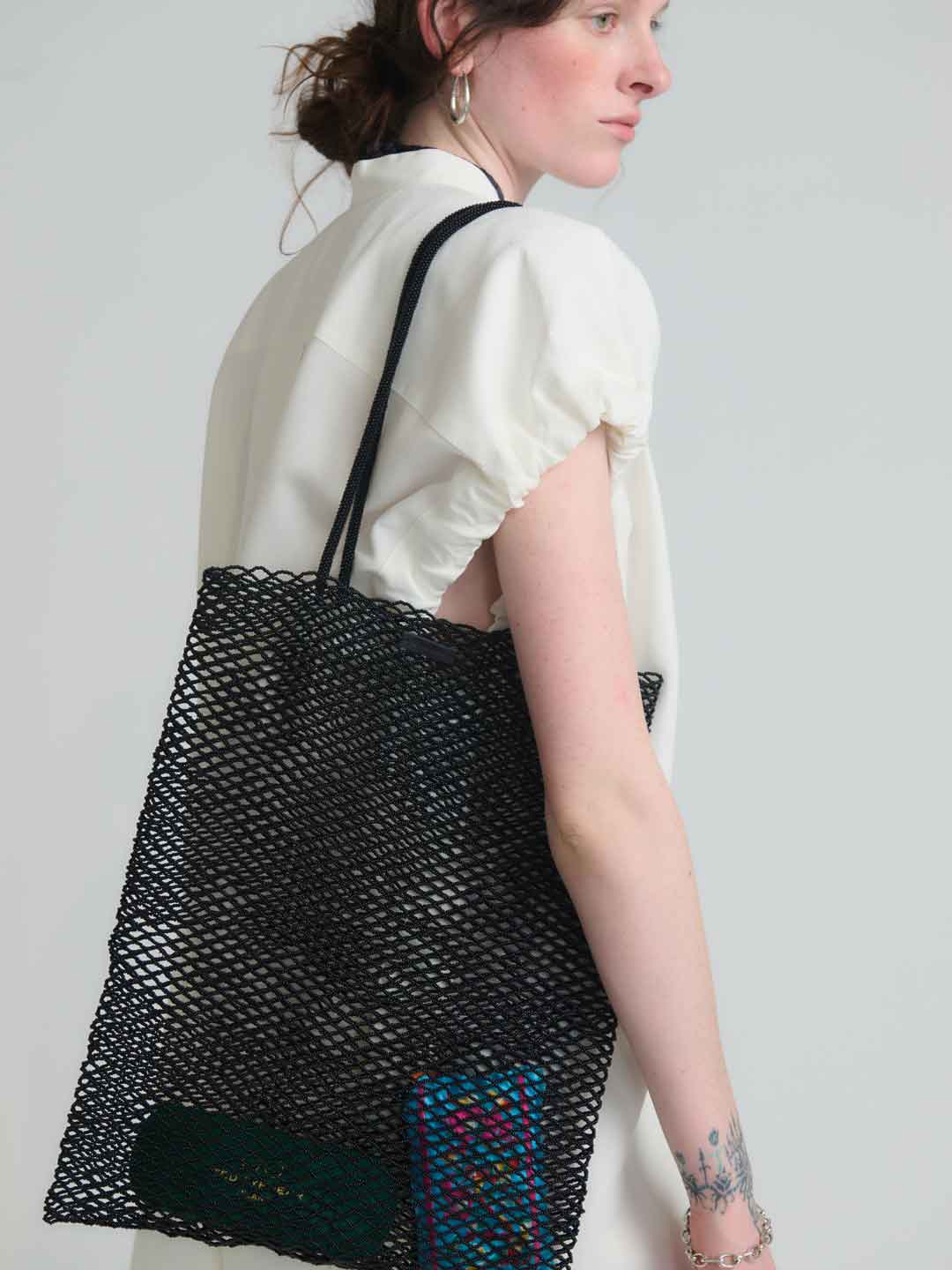 Handmade Beaded Tote Bag - Black