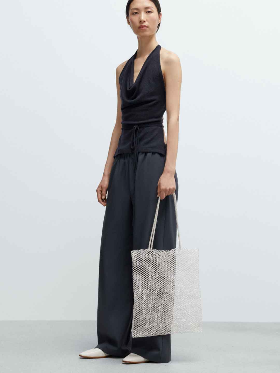 Handmade Beaded Tote Bag - Silver