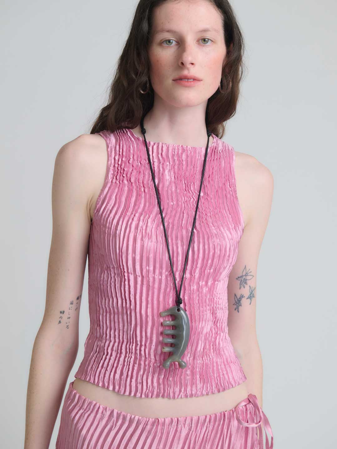 Plisse Satin Silk Tank Top - Pink