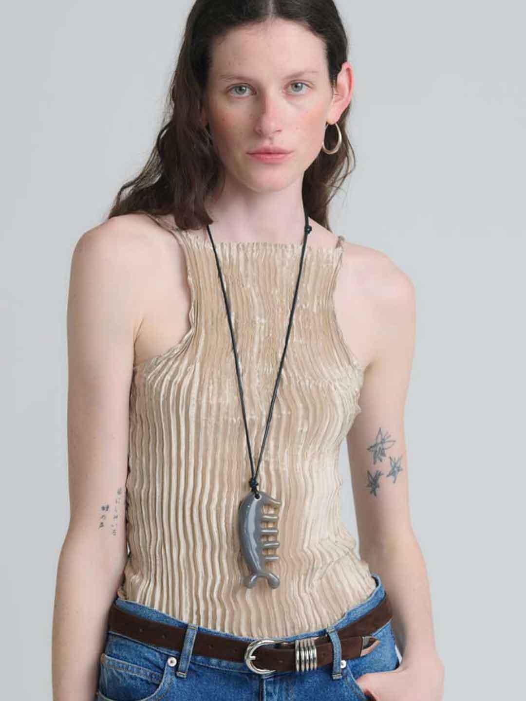 Plisse Satin Silk Cami Top - Greybeige