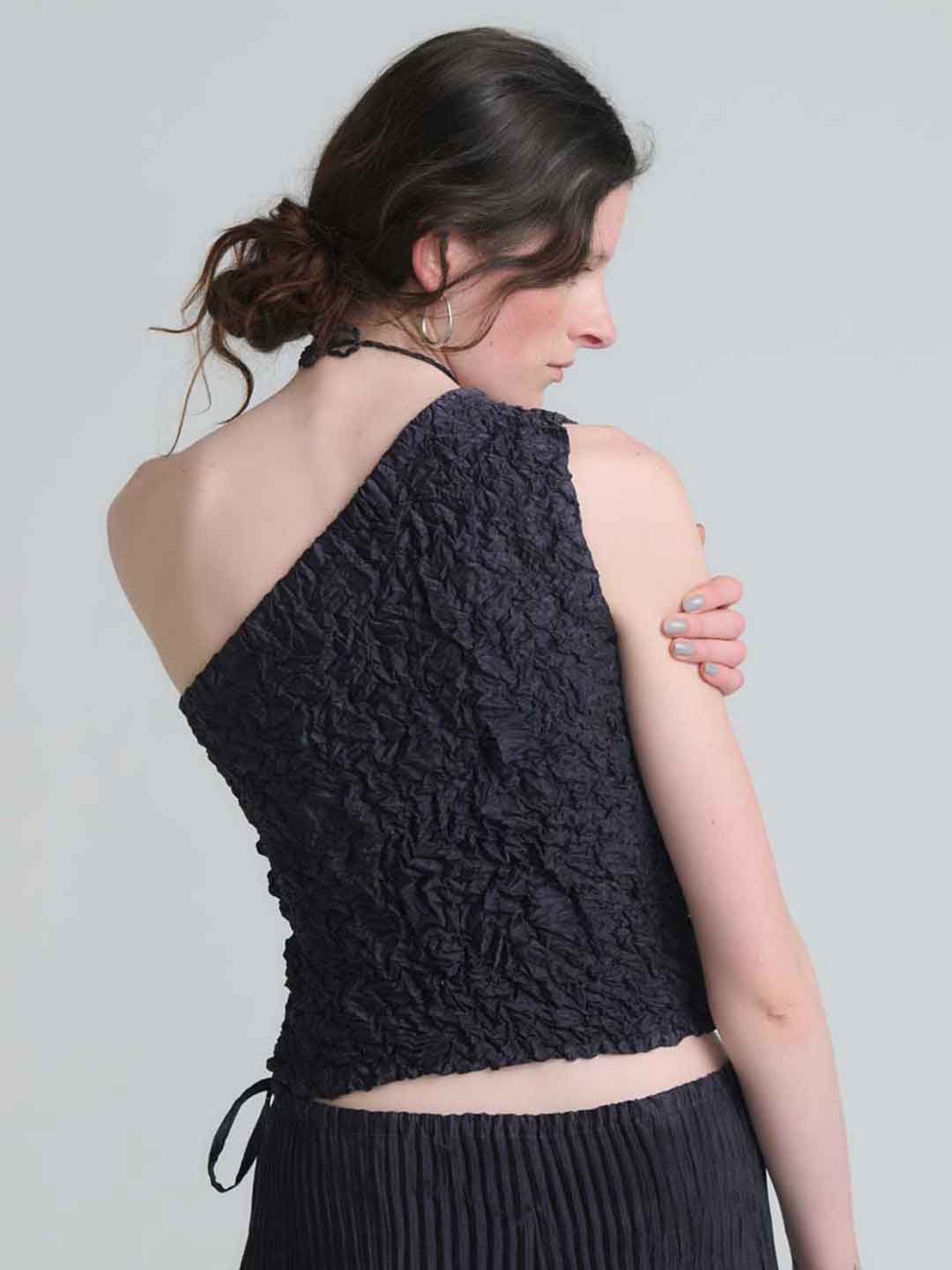 Crumbled Silk One-shoulder Top - Charcoal