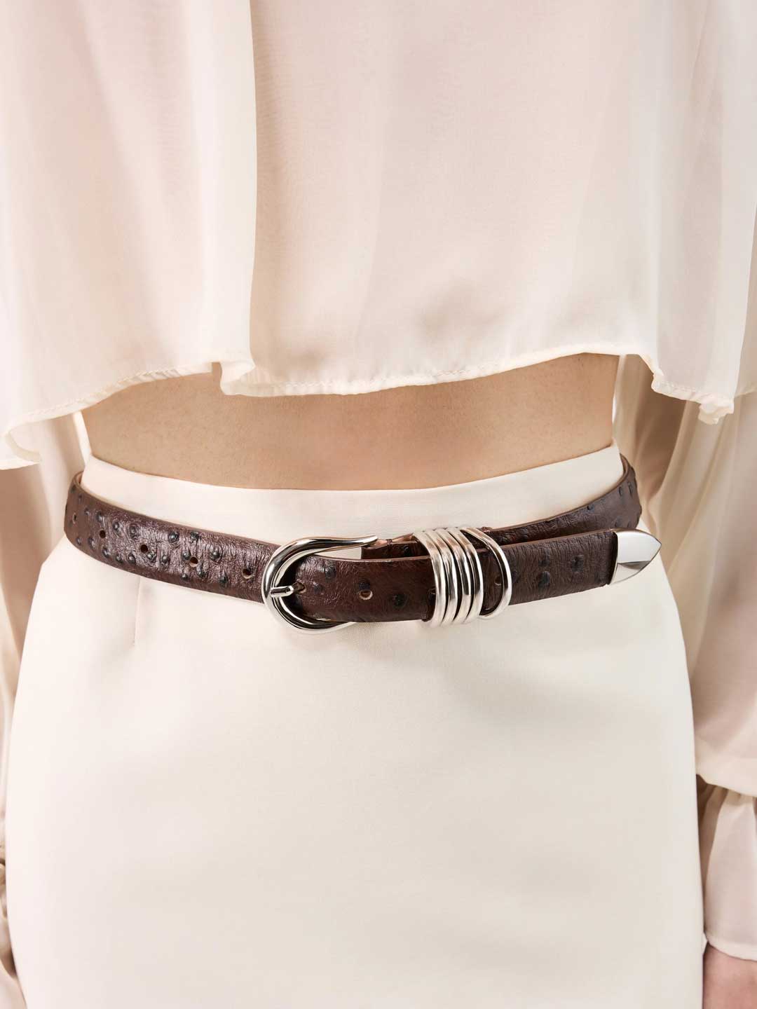 Hollyhock Ostrich Belt - Brown