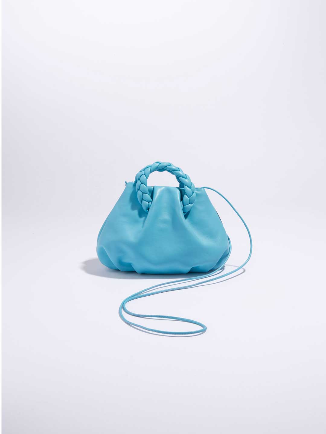 Bombon Small Plaited-handle Leather Crossbody - Turquoise