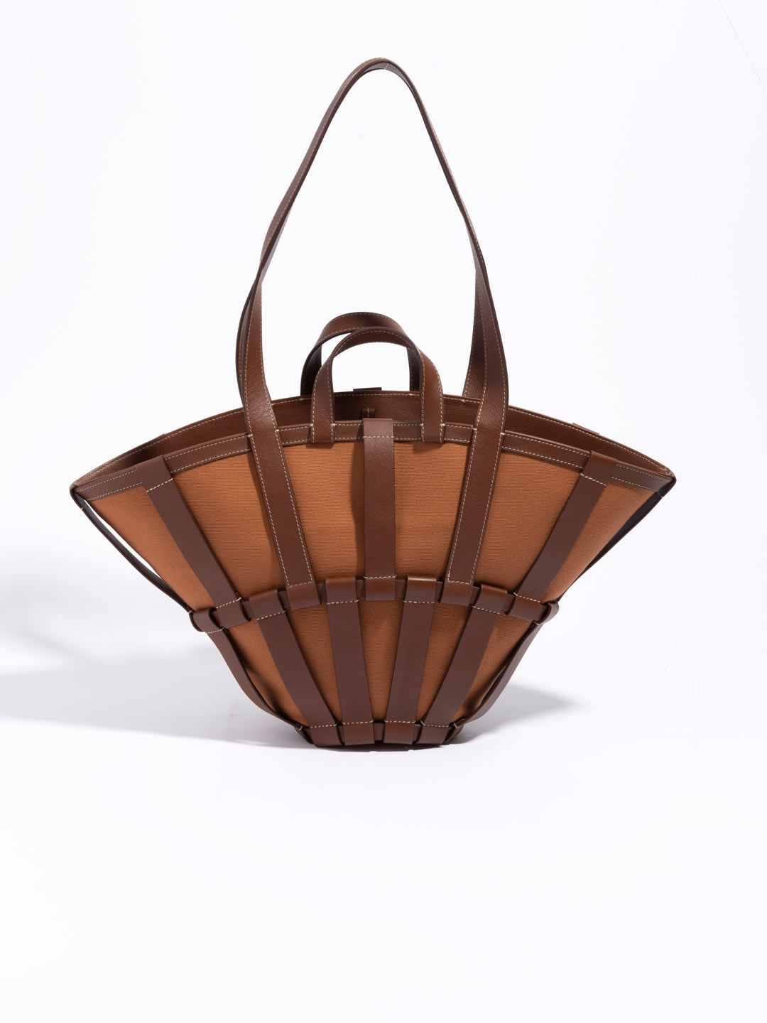 Encant Caged Leather Canvas Tote Bag - Light Brown
