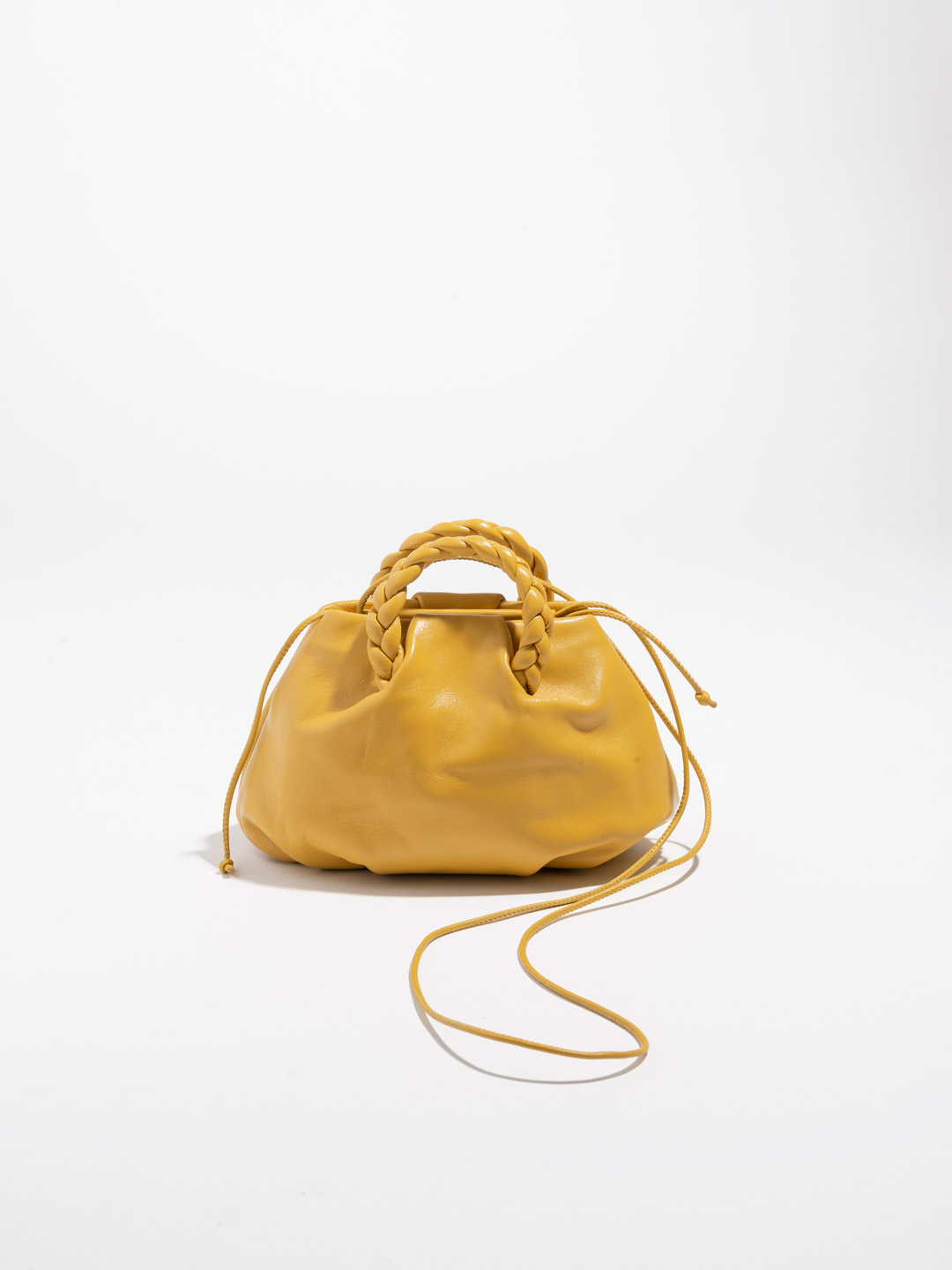 Bombon Small Plaited-handle Leather Crossbody - Mustard