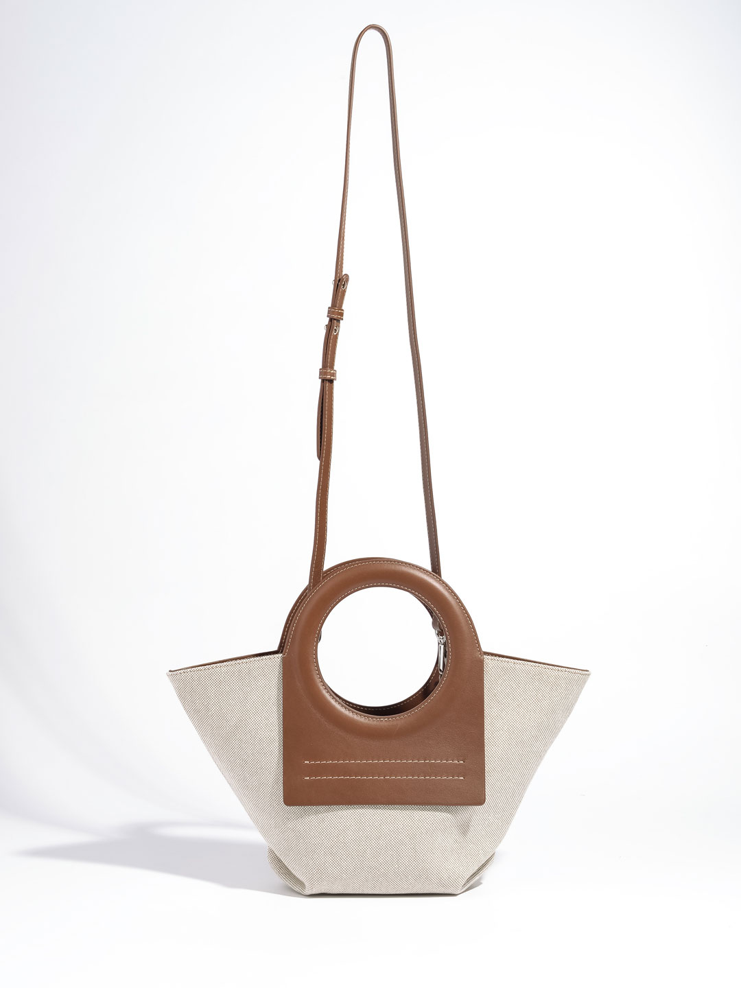 Cala Mini Canvas-Leather Tote Bag - Chestnut