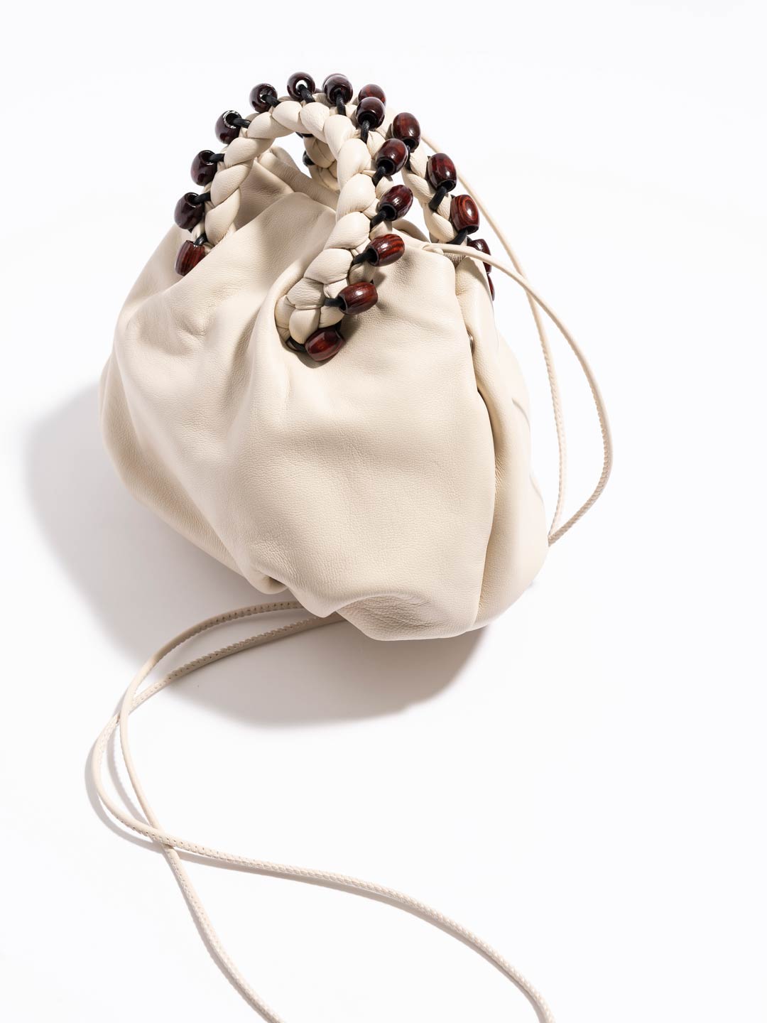 Bombon Beads Small Leather Crossbody Bag - Cream