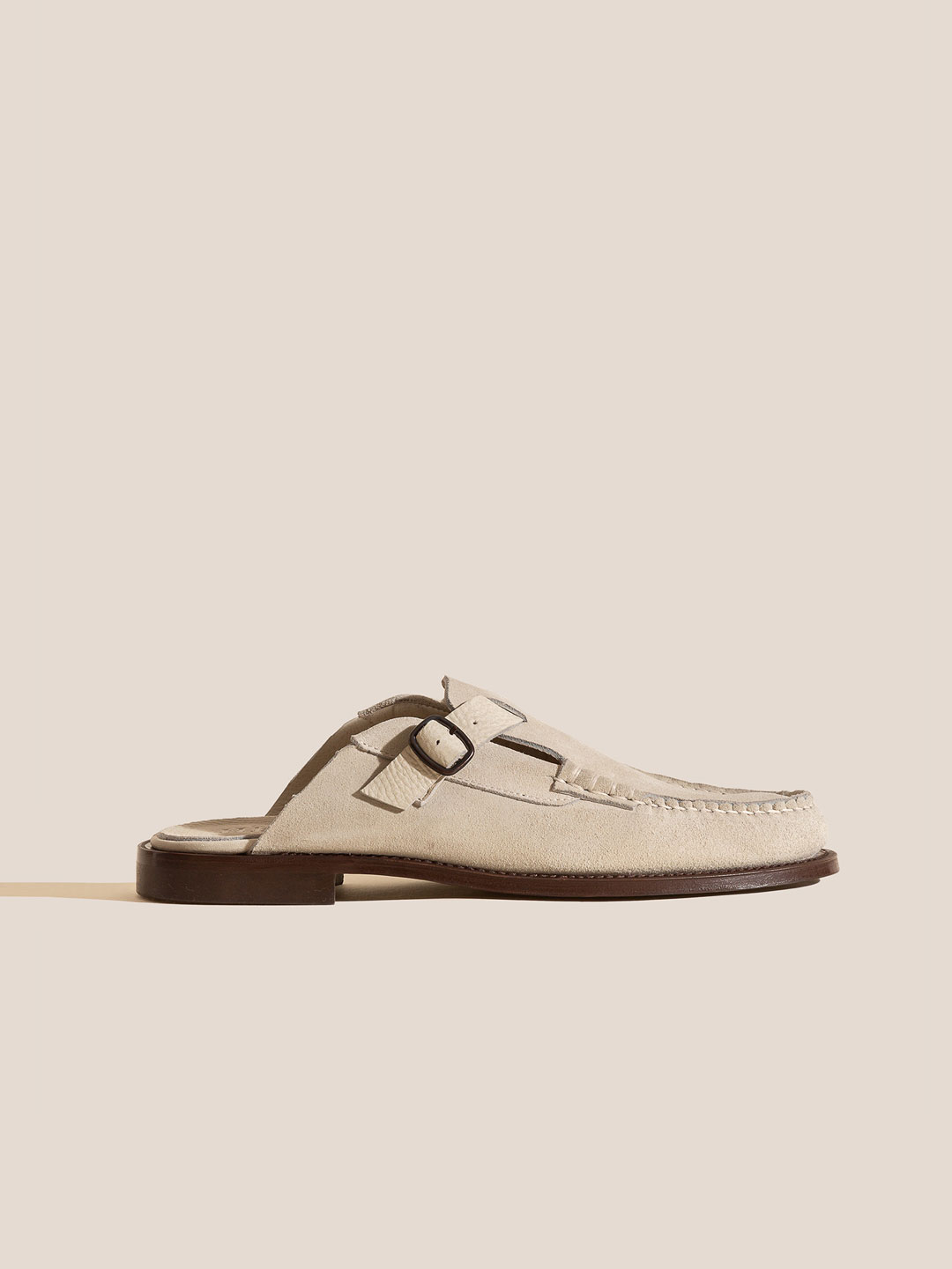 BARRACA - Men's Suede Buckle-strap Mule Loafers - Off White