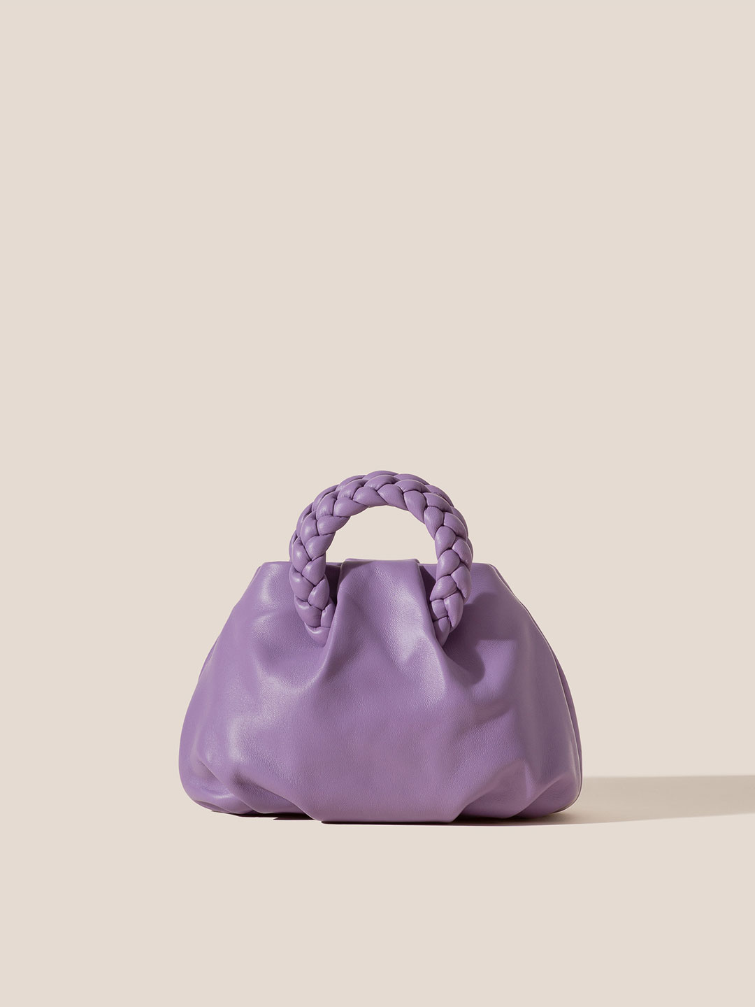 BOMBON - Small Plaited-handle Leather Crossbody - Dark Lavender