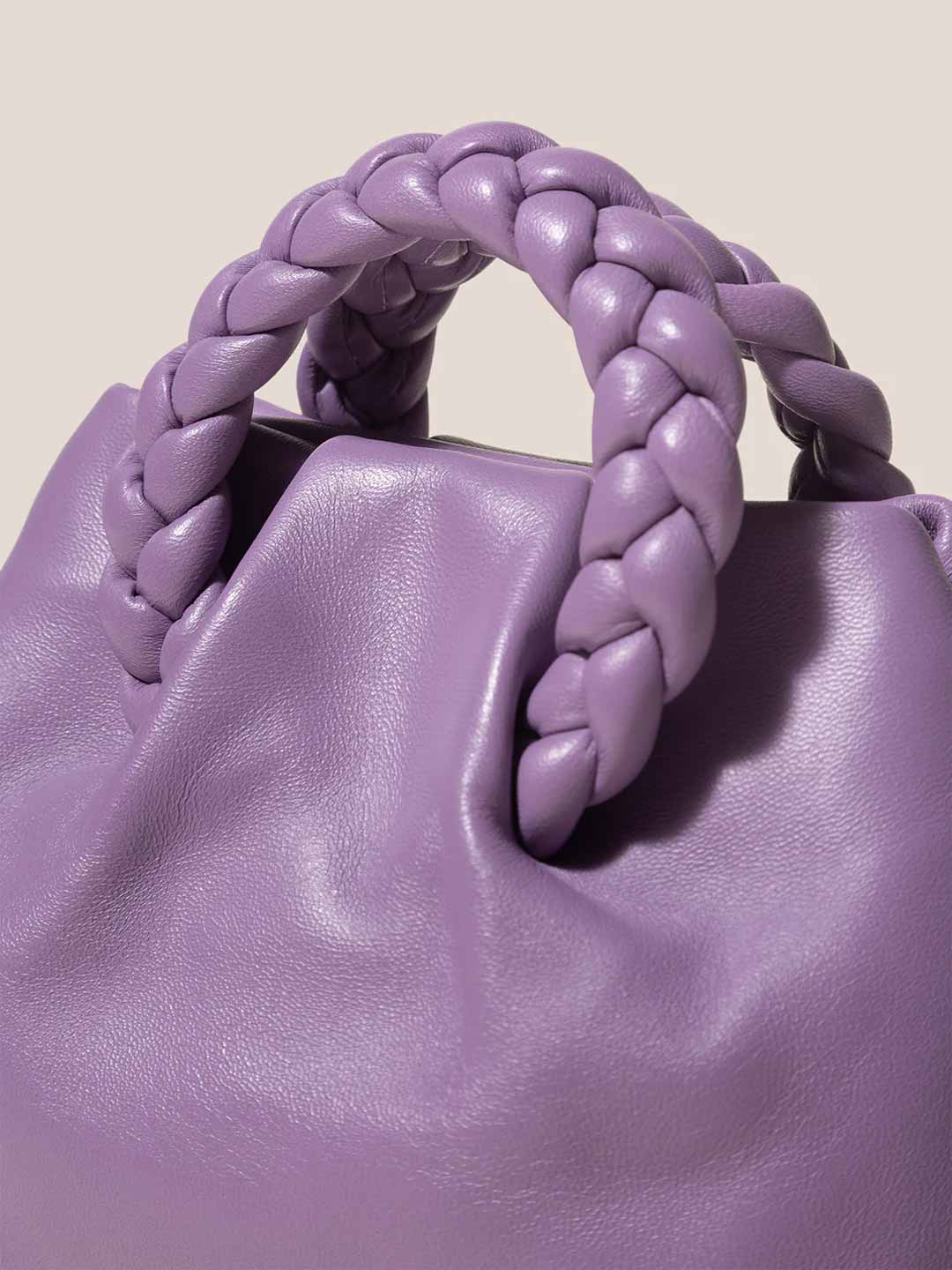 BOMBON - Small Plaited-handle Leather Crossbody - Dark Lavender