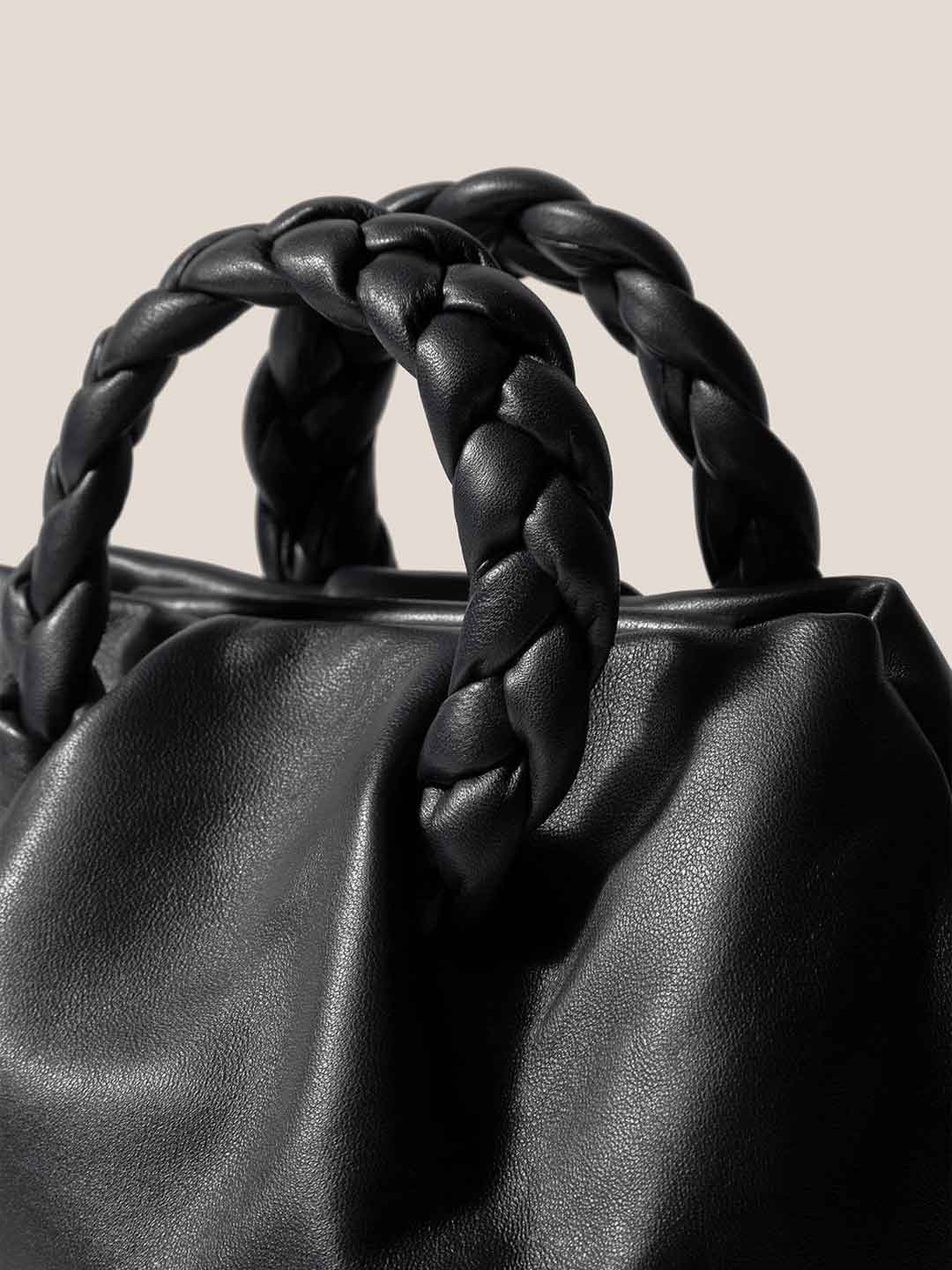BOMBON M - Plaited-handle Leather Crossbody Bag - Black